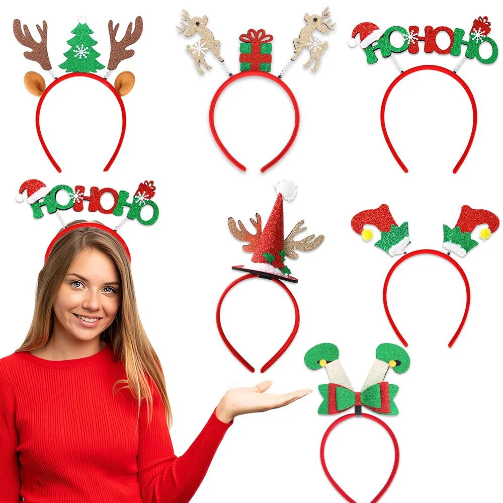 Christmas Party Decorations Cartoon Christmas Elk Three-Dimensional Hat Headband New Year Children'S Gift Headband
