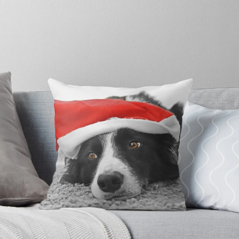 

Border Collie Christmas Card - Santa's Little Helper Throw Pillow Cusions Cover pillow pillowcase Decorative pillow case