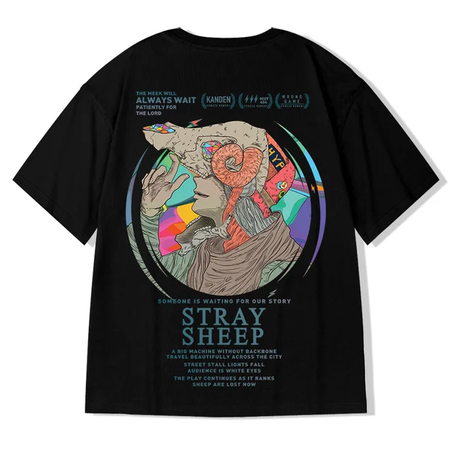 ZAZOMDE Harajuku Oversized T-shirt Men Summer Cool Unisex Tops Hip Hop Funny Print Tshirt Casual Cotton T Shirt Streetwear Loose Black