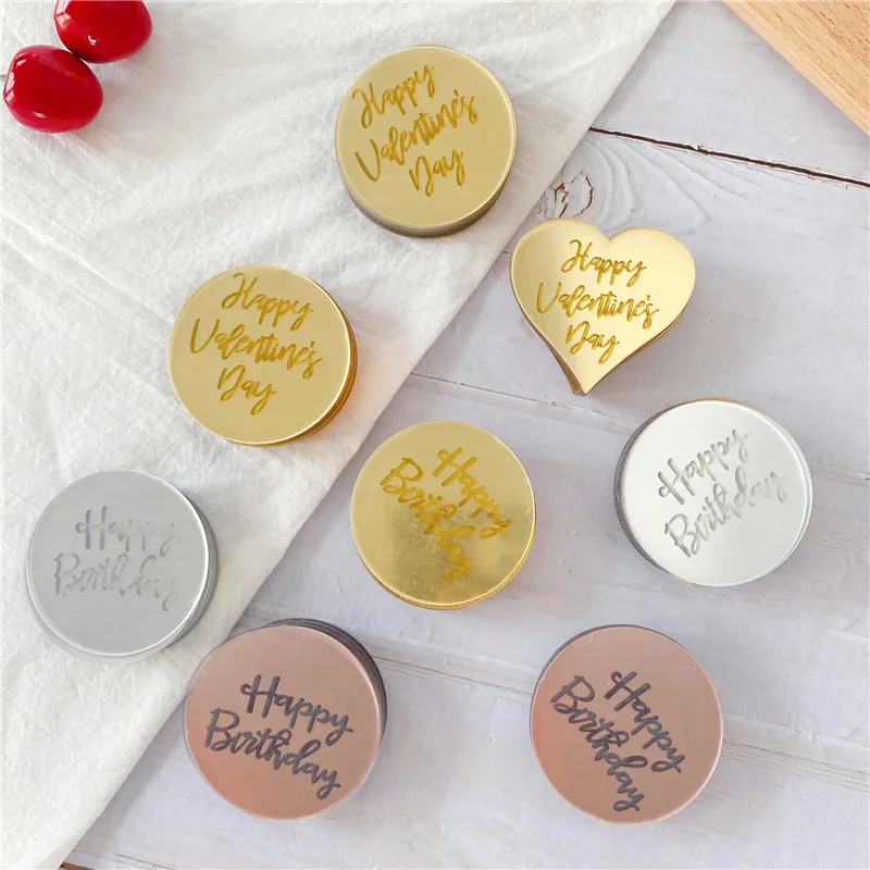 Acrylic Rose Gold Silver Happy Birthday Cake Topper Circle Cupcake Toppers Cake Decoration Birthday Party Dessert 10pcs birthday party supplies cake topper cake decorations cake toppers cupcake supplies