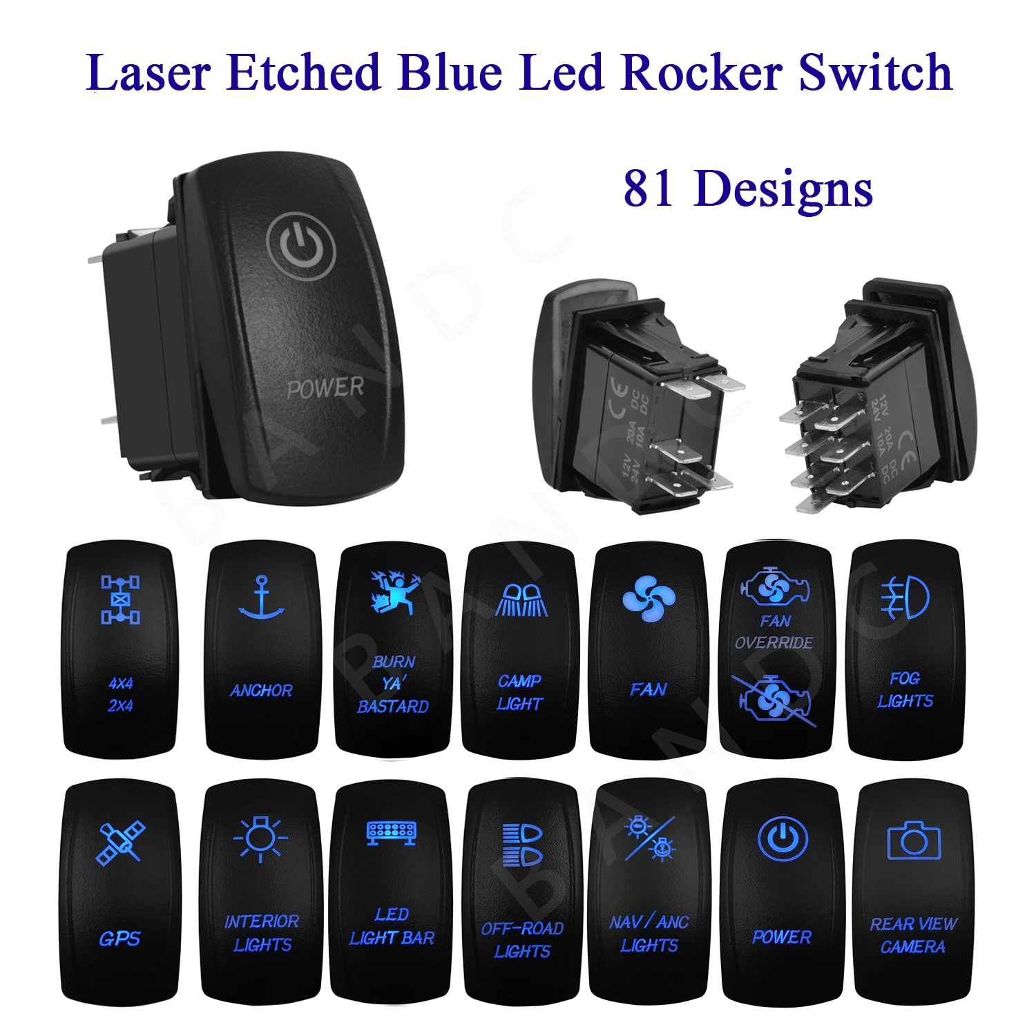 1 Pc Blue Backlit 2 Way 3 Way Rocker Switch Utv Rzr Toggle Switch For