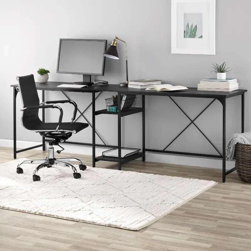 Mainstays Two-Way Convertible Desk with Lower Storage Shelf, Charcoal Finish and Black Metal Frame 2