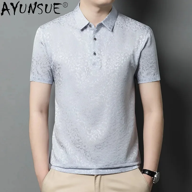 

92.5% Mulberry Real Silk s for Short Sleeved 's Clothing Printed Men Loose Casual T Shirt Male Camisa Hombre