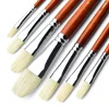 7pcs Premium Anti-Shedding Natural Hog Bristle Paint Brush Set with Long Wood Handles - Filbert Tips for Acrylic & Oil Painting 3