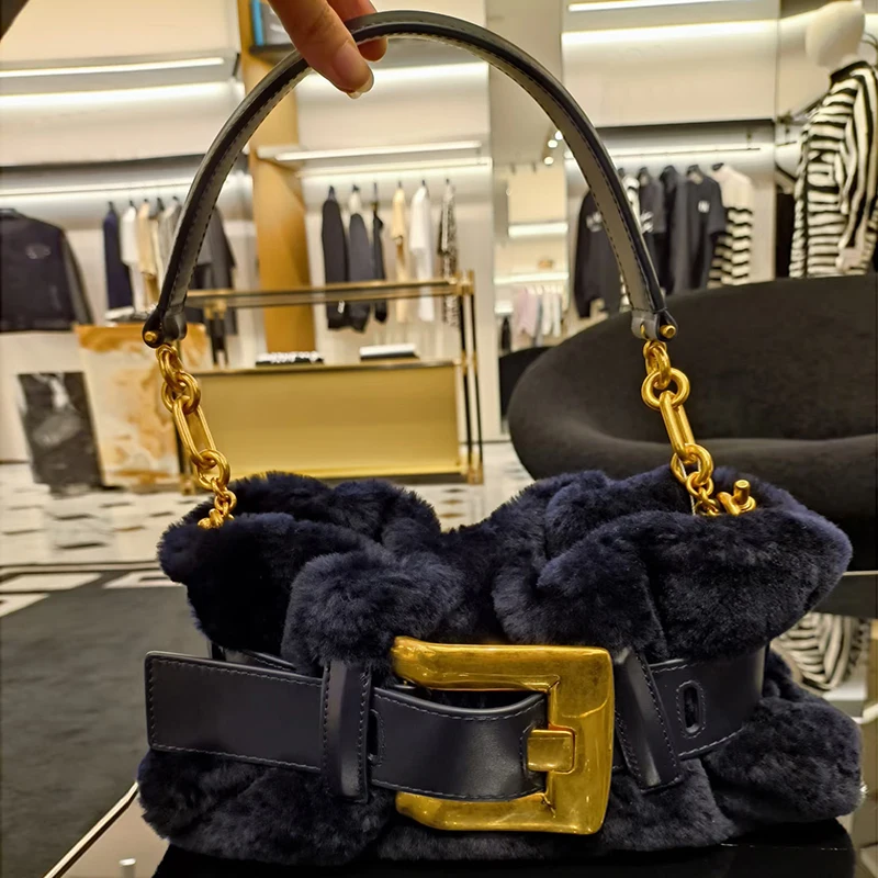 Women's plush Shoulder Bag Fashion Brand High-quality Handbag Elegant Banquet Bag Belt Buckle Versatile Commuter Crossbody Bag