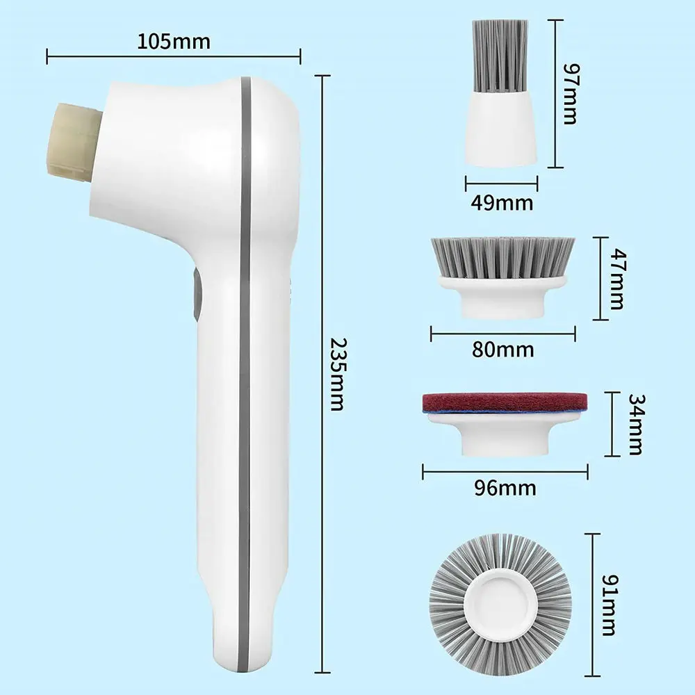 Electric Cleaning Brush Bathroom Wash Brush Kitchen Cleaning Tool USB 5-in-1 Handheld Bathtub Brush Electric Brush Cleaner Sink