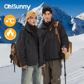 OhSunny Unisex Thermal Jackets Winter Plush Detachable Liner Camping Hiking 3 In 1 Soft Shell Coat Outdoor Windproof Waterproof 1