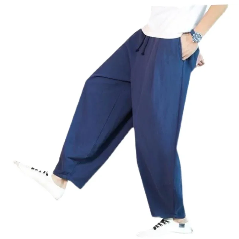 Extra Large 300kg Chinese Style Cotton Linen Cropped Pants Loose Fit Casual Pants Plus Size Plus Fat Men Yoga Long