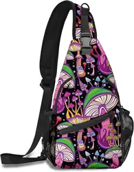 Mushroom Sling Bag Travel Crossbody Backpack Chest Hiking Bags Casual Shoulder Daypack for Women Men with Strap Lightweight