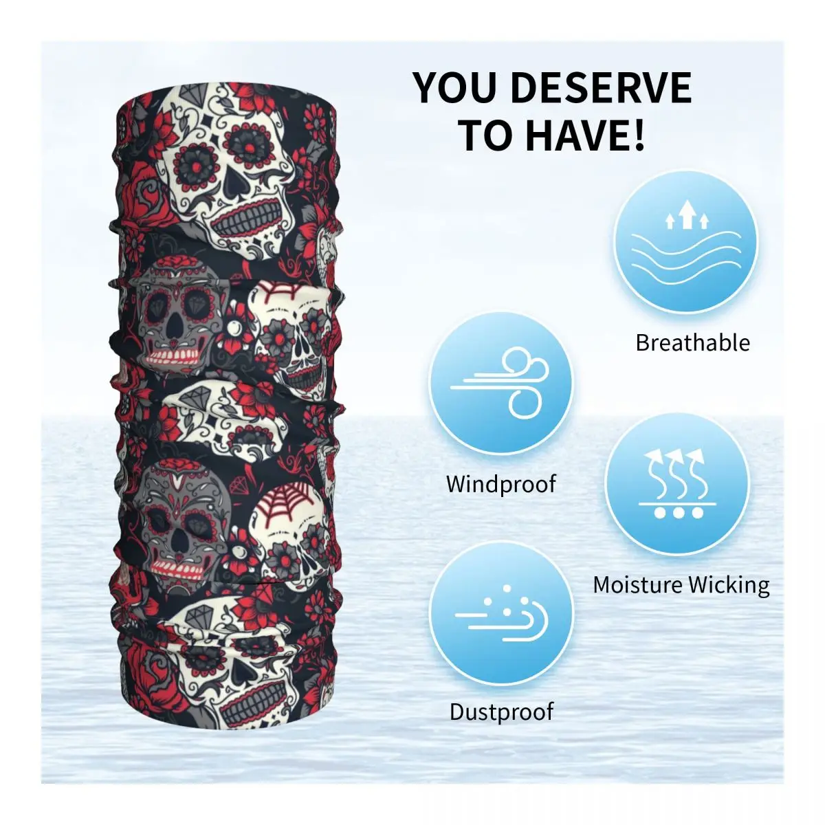 Sugar Skull Pattern Red Bandana Neck Gaiter Printed Mexico Wrap Scarf Multifunctional Face Mask Outdoor Sports Windproof