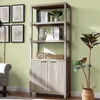 Oxford bookcase, high bookcase with door cabinet, 5-tier bookcase, large wooden bookcase with fluted panel, grey oak 6