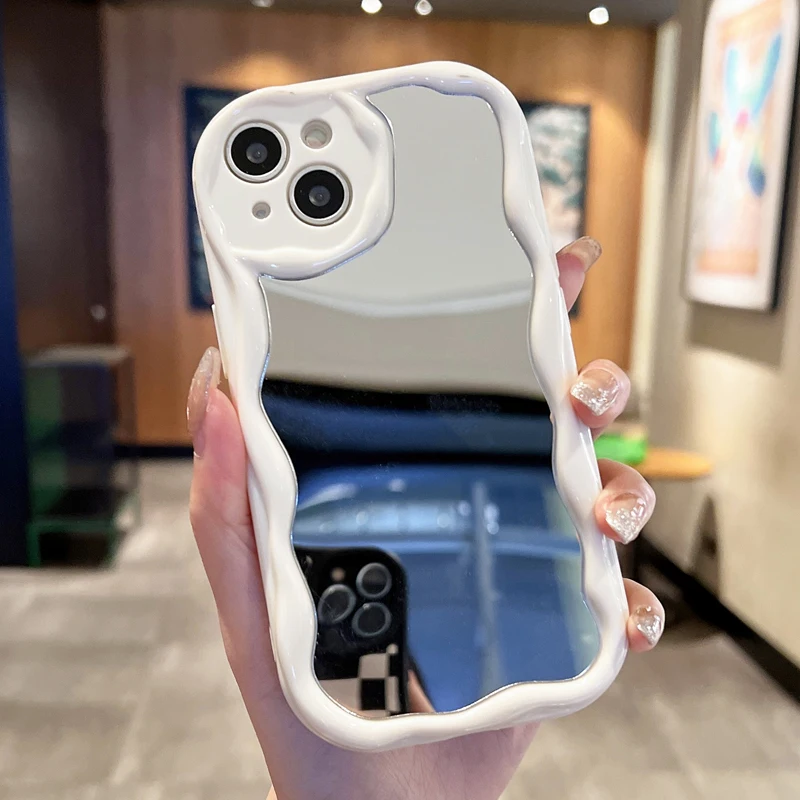 thumbnail image 1 of Fashion Luxury Cream Grain Mirror Phone Case For iPhone 11 12 13 14 15 Pro Max 14plus X XR XS Max 7 8plus Shockproof Back Cover, 1 of 4