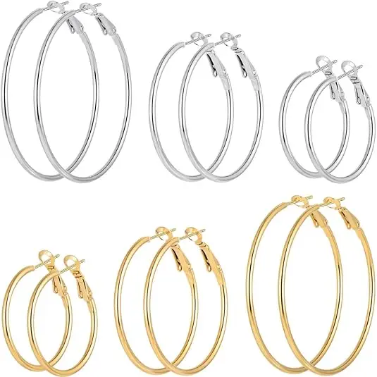 Stainless Steel Smooth Open Hoop Earrings Set