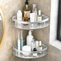 Rustproof Wall - Mounted Corner Shower Shelf with No - Drill Adhesive Design (2Pcs - Silvery)