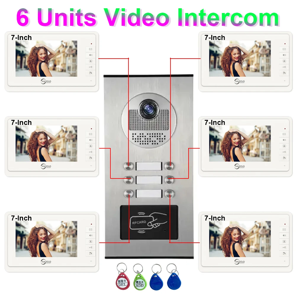 

6 Units Doorbell Video Intercom for Apartment 7 Inch Monitor Intercom System for Home Video Door Phone Access Control Card