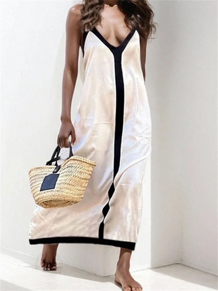 Wmstar Dresses Women Elegant Deep V Neck Slip Dress Loose Fashion Streert Wear New Summer Clothes Wholesale Dropshipping S-3XL