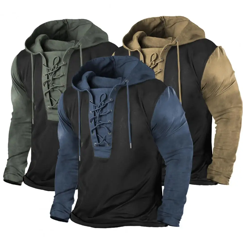 

Chic Autumn Hoodie Streetwear Men Hoodie Lace Up Casual Comfort Men Hoodie Warm