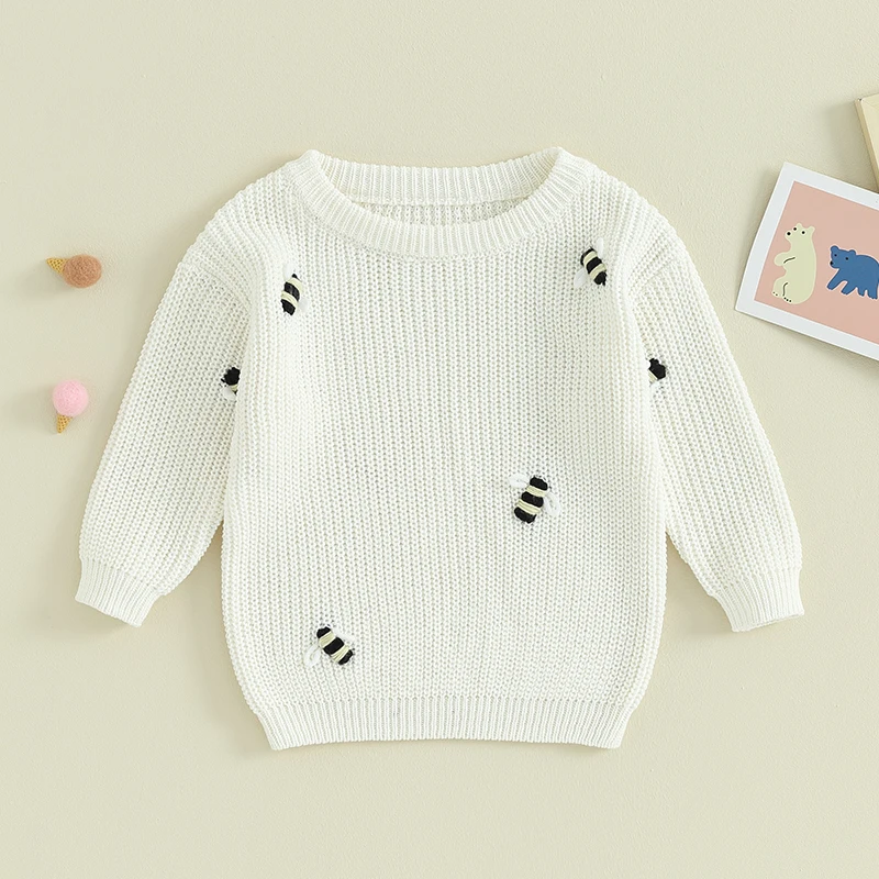 FOCUSNORM 6 Colors Infant Baby Girls Boys Sweater Bee Pattern Knitted Long Sleeve Round Neck Pullover Winter Sweatshirt