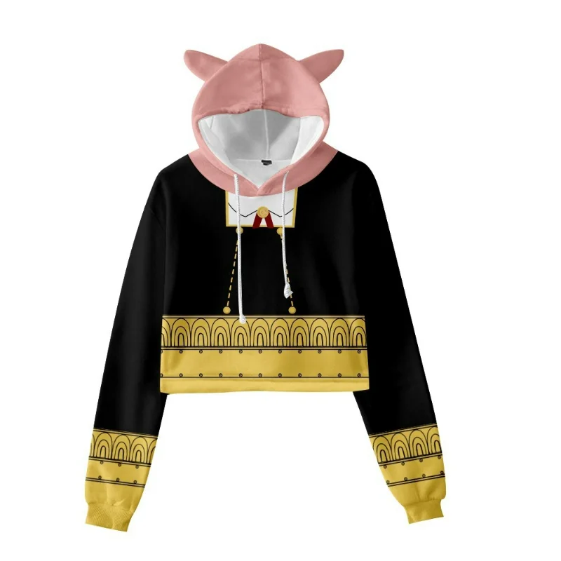 Spy Family Anya Loid Yor Forger Hoodie Long Sleeves Pullover Sweatshirt Women Girls Anime Cosplay Cute Cat Ear Hoodie Crop Top trendy anime trendy spy x family scroll hanging painting loid yor anya posters