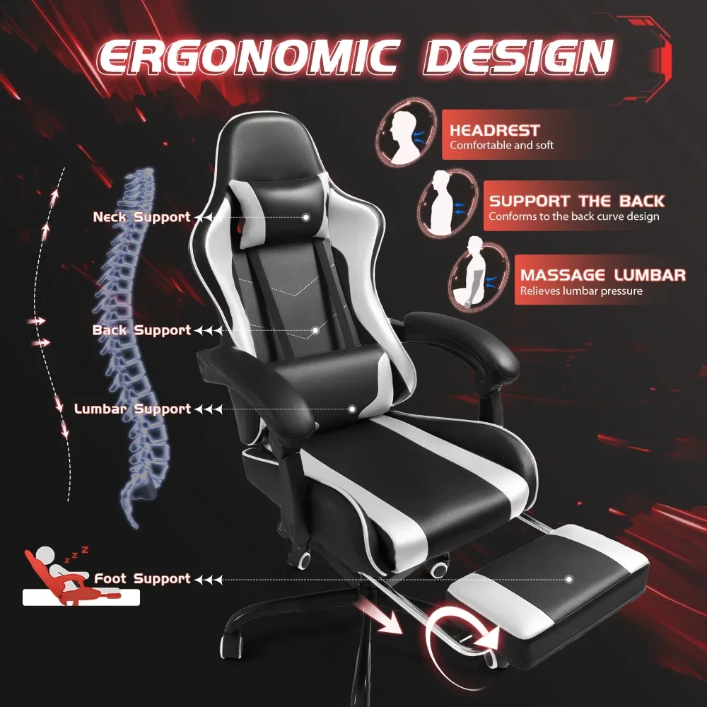 Description Picture 5 of itemLacoo PU Leather Gaming Chair Massage Ergonomic Gamer Chair Height Adjustable Computer Chair with Footrest & Lumbar