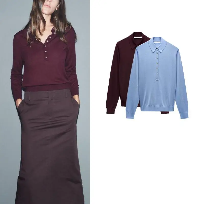 Autumn Winter New Arrival Women's Knitted Long Sve  irt Simple Sli Button Decor Straight Cut Polyester Fiber