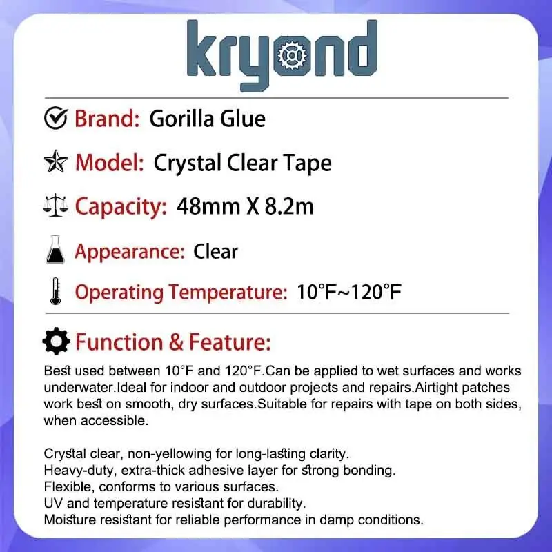 Gorilla Tape Biadesivo Nastro Biadesivo Trasparente Gorilla - Resistente, Impermeabile, Per Montaggi Pesanti, 25mm X 1.5m Paracolpi Garage