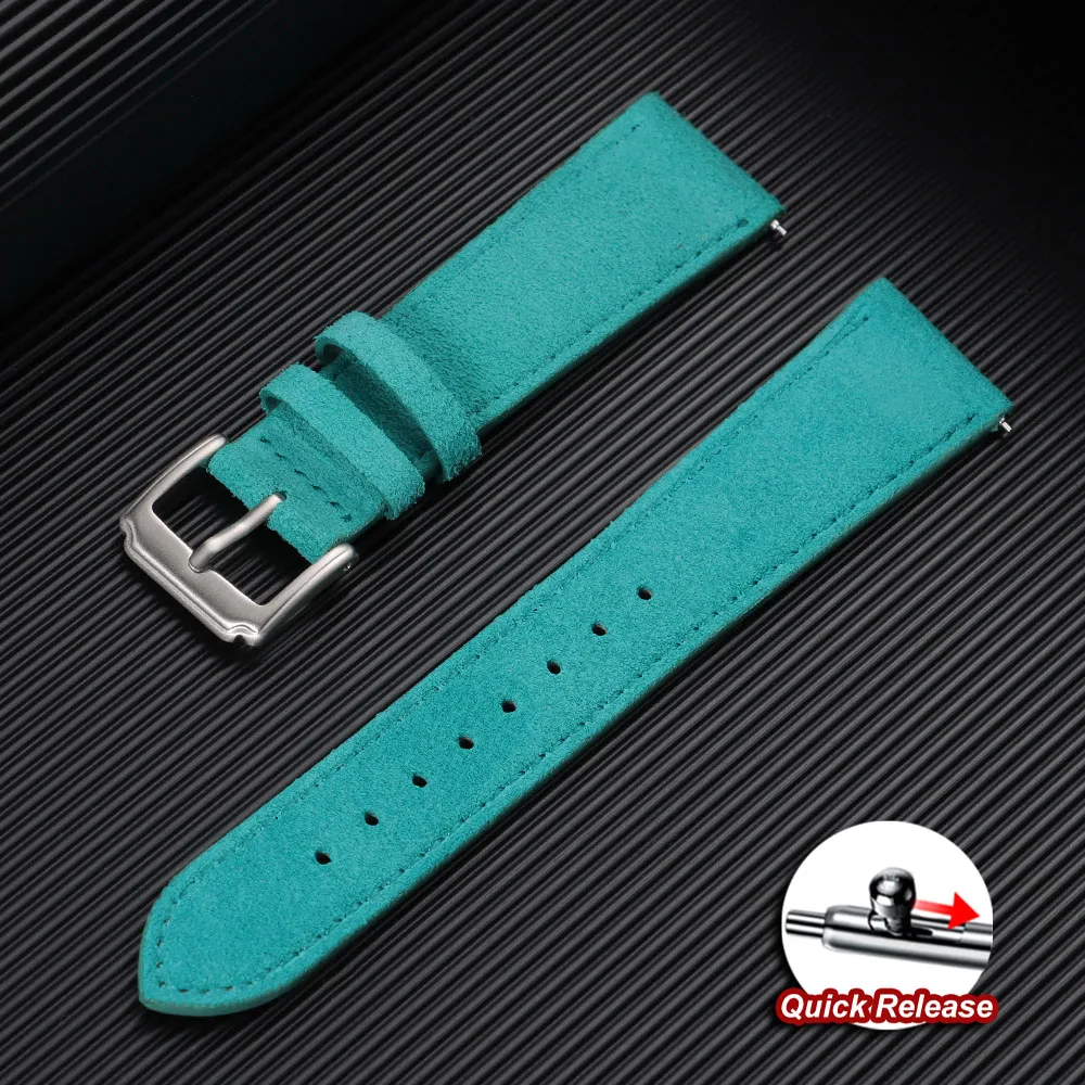 Vintage Suede Leather Quick Release Watch Strap with Calfskin Band and Classic Pin Buckle