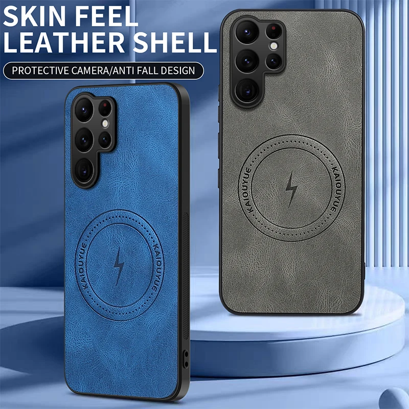 Premium Magnetic Leather Phone Case with Soft Mag-safe Full Camera Protector