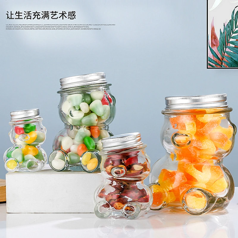 

20 Units 50ml 2oz Little Bear Glass Honey Jars with Aluminum Bottle Cap Lovely Washing Bottle Glass Bottle