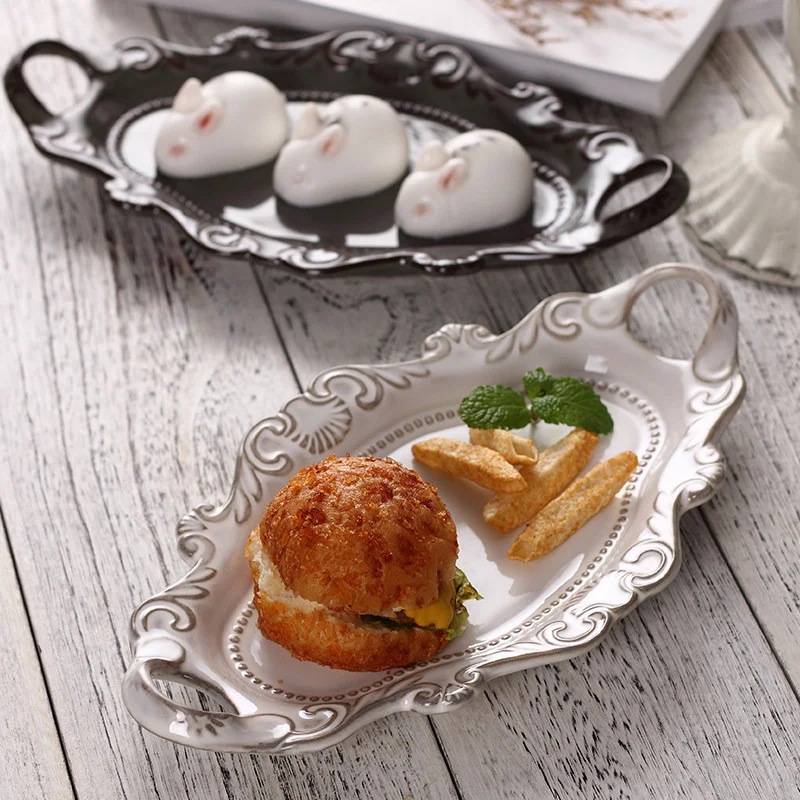 Embossed Ceramic Dinner Plates Steak Plate Wedding Storage Serving Tray Restaurant Tableware