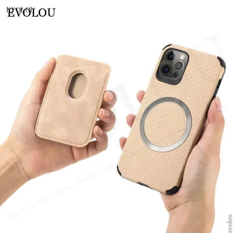 Premium Wireless Charging MagSafe Leather Case with Magnetic Card Slot and Carbon Fiber Design