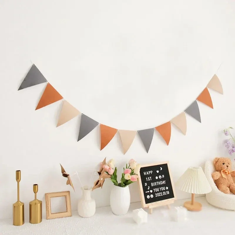 Coffee Brown Triangle Bunting Birthday Party Banner Happy Birthday Letter Non-woven Fabric Festive Garland