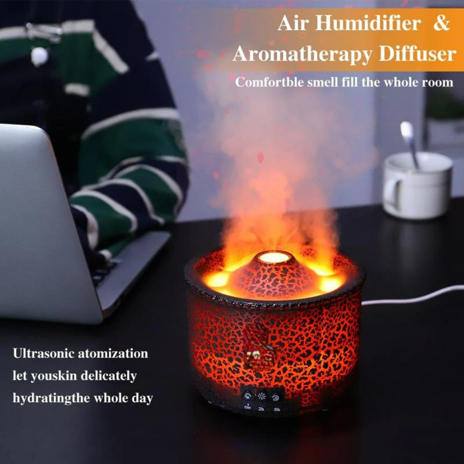 "High-capacity Air Humidifier with Essential Oil Diffuser & Realistic Flame Effects - Perfect for Bedroom Use" 6