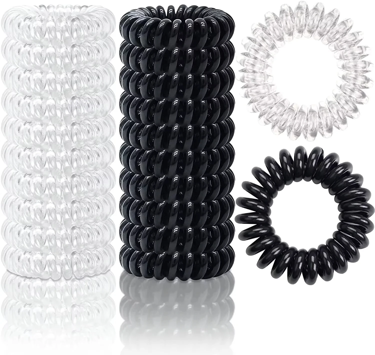 Pack of 10/30/50 Spiral Hair Ties - Large No-Trace Waterproof Coil Bands