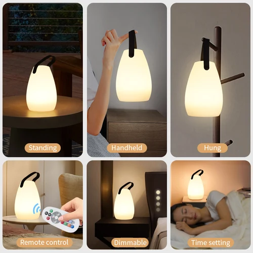 LED 리모컨 충전 야간 조명, 휴대용 수면 조명, 원형 가정용 분위기 침대 옆 조명, 야외 캠핑 조명 4