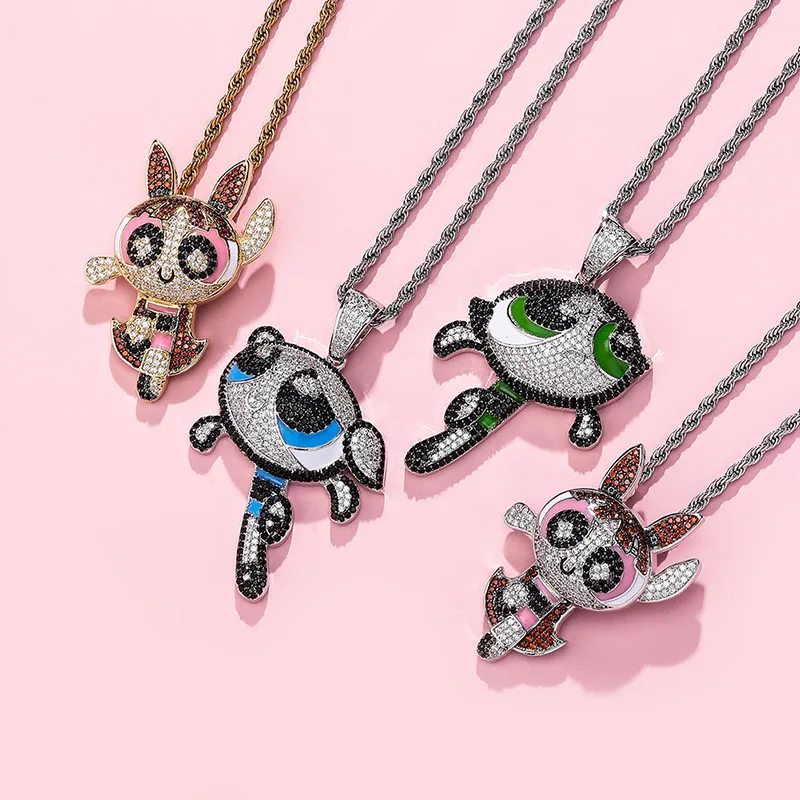 Uwin Big Eyes Colorful Gilrs Pendant Luminous Iced Out Cubic Zirconia Hip Hop Necklace For Men Women Fashion Jewelry Gifts