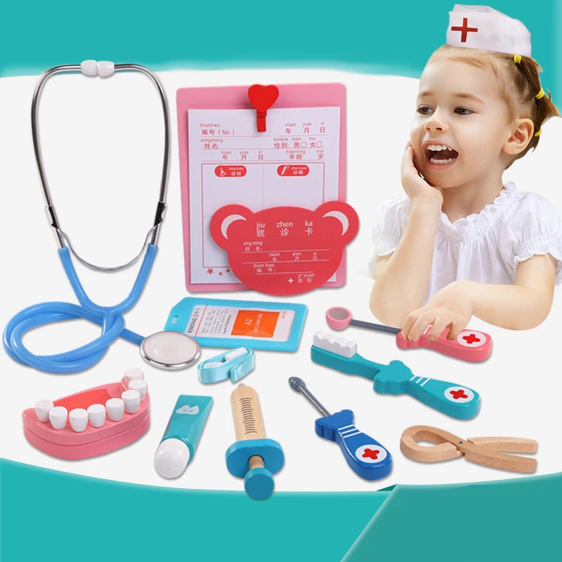 

Children Wooden Pretend Play Toy Simulation Doctor Dentist Check Brush Teeth Medicine Set Role Playing Games Educational Toys