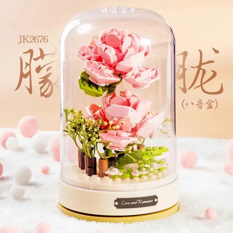 Clockwork rotating music box, building blocks, roses, bells, orchids, puzzle assembly set, Valentine's Day gift 5