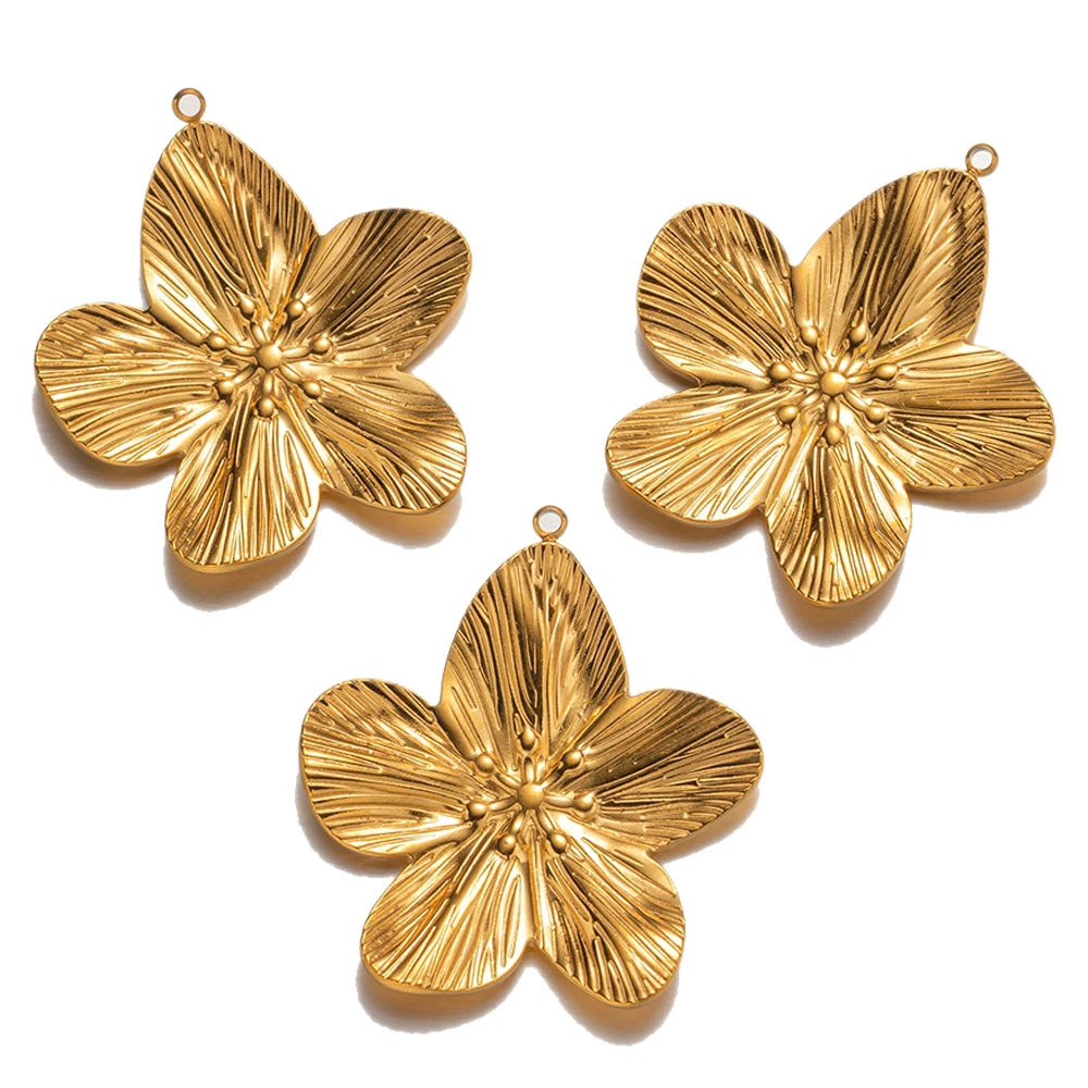 5 Stück 31 mm Gold Edelstahl Blumen Charms großer Anhänger für DIY Ohrringe Halskette Schmuckzubehör Zubehör – Detail 2
