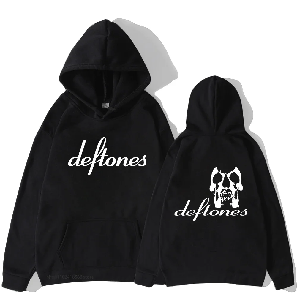 

Deftones Skull Black Hoodie Men Vintage Punk Rock Band Pullovers Casual Fleece Sweatshirts with Hooded Hip Hop Gothic Streetwear