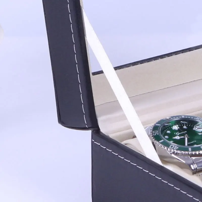 6Slots Watch Box 1PC Men Watch Organizer PU Leather Watches Display Case Storage Box Transparent Lid watch storage box