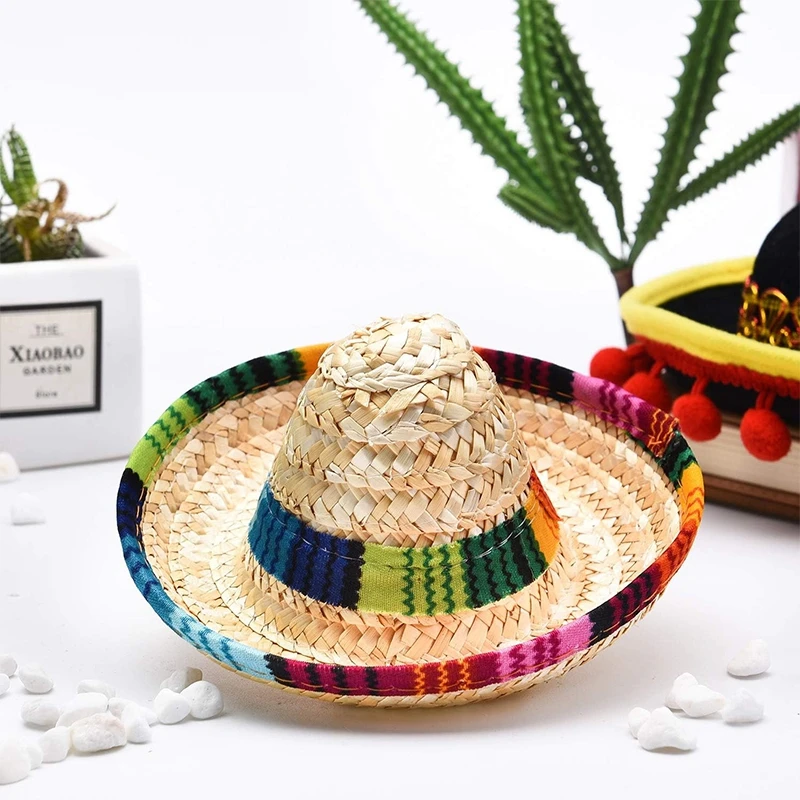 Mexican Small Hat with Elastic Strap for Kids Mini Sombrero Headdress Performance Props Carnival Halloween Party Funny Hats