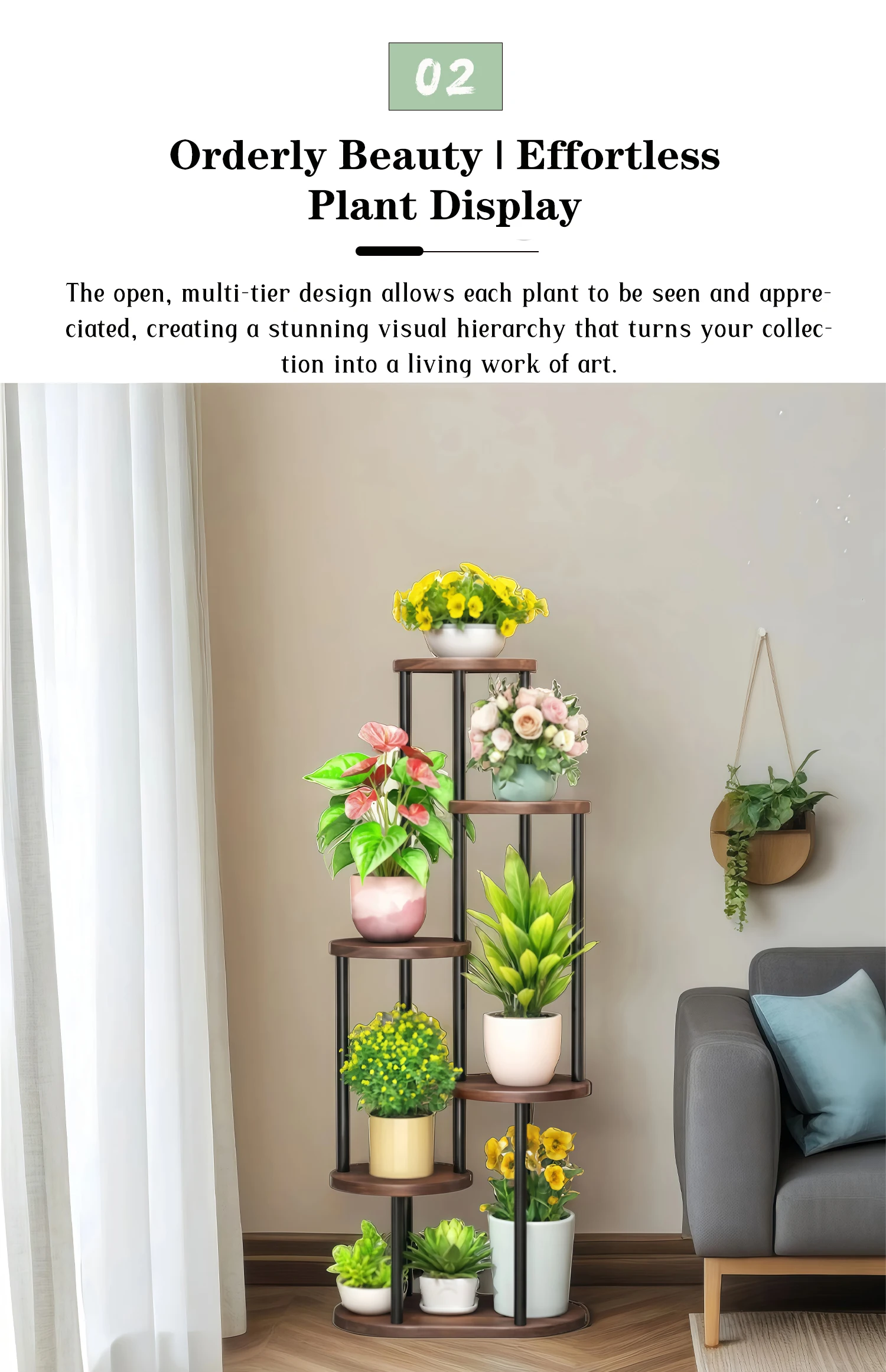 Pflanzenständer & Blumenregal - Innen- und Außenbereich Gartendisplay-Regal Perfekt für Wohnzimmer Balkon Terrasse & Heimdekoration – Detail 4