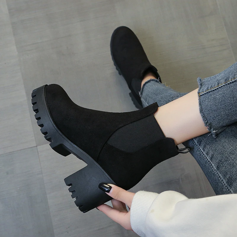 2025 Winter Chunky Heels  Women Fashion Stretch Fabric Ankle Boots Shoes Classical Femeal Woman Boats Size 35-41