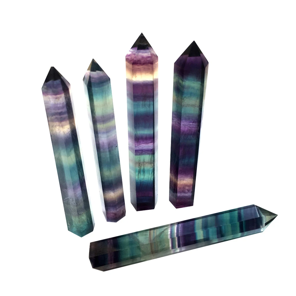 

Natural Healing Crystals Stone Colorful Fluorite Crystal Point Carved Crafts Jewelry Home Office Decor Hexagonal Column Ornament