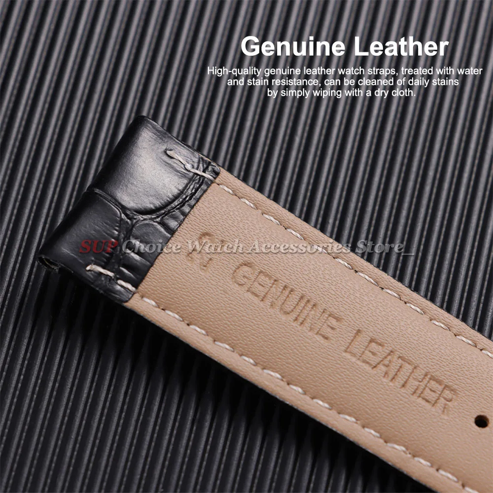 Sleek Calfskin Leather Watch Band with Butterfly Buckle
