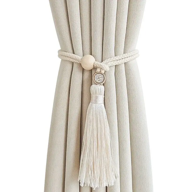 Bohemian Chic Adjustable Cotton Cord Curtain Tie Fringe Ecorative Buckle Binding Rope Log Loop Curtain Buckle Strap 2Pcs