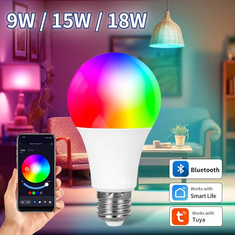 Smart Bluetooth Color-Changing LED Bulb with App Control and Timer Function (Dimmable)