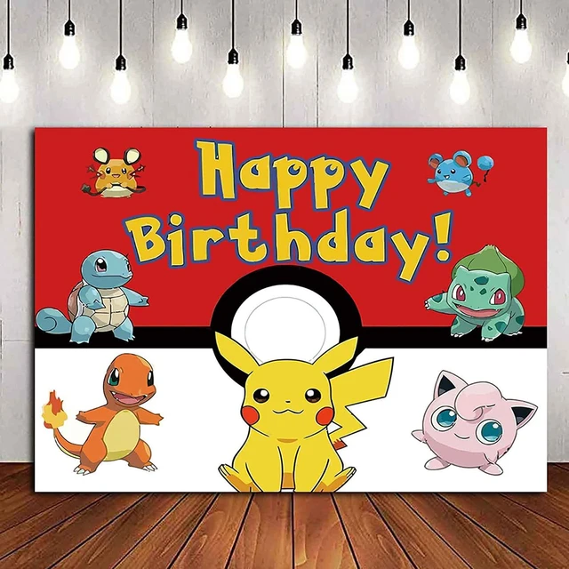 Pokemon festa de aniversário pano de fundo anime desenhos animados pikachu  fundo de vinil fotografia parede pendurado fontes de festa decoração -  AliExpress