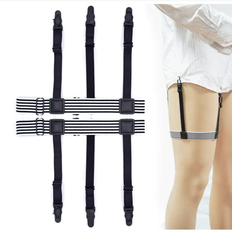 

1 Pair Elastic Mens Shirt Stays Striped Suspenders Straps Anti-skid Belt Garters Nylon Adjustable Shirt Holders For Male